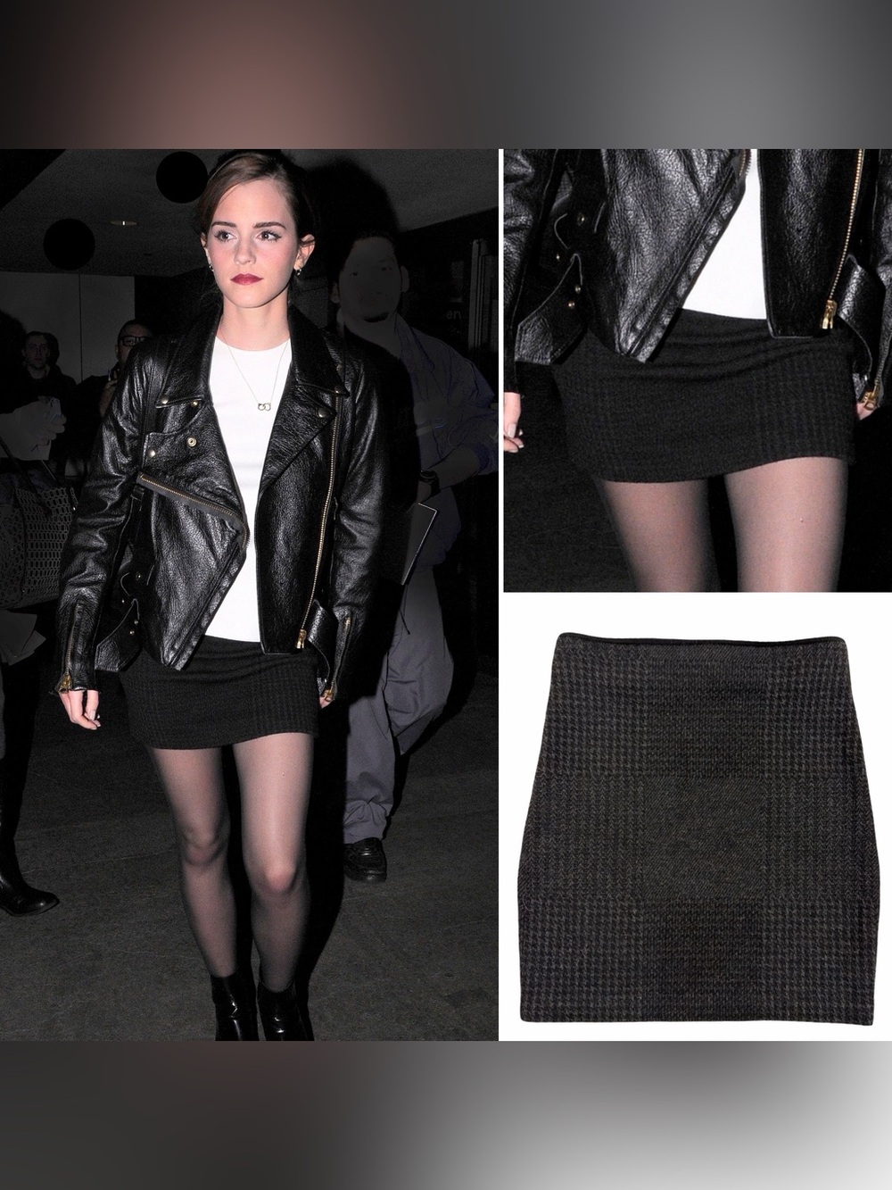 Theory • Wool Blend Plaid Bodycon Mini Skirt Black S ASO Emma Watson